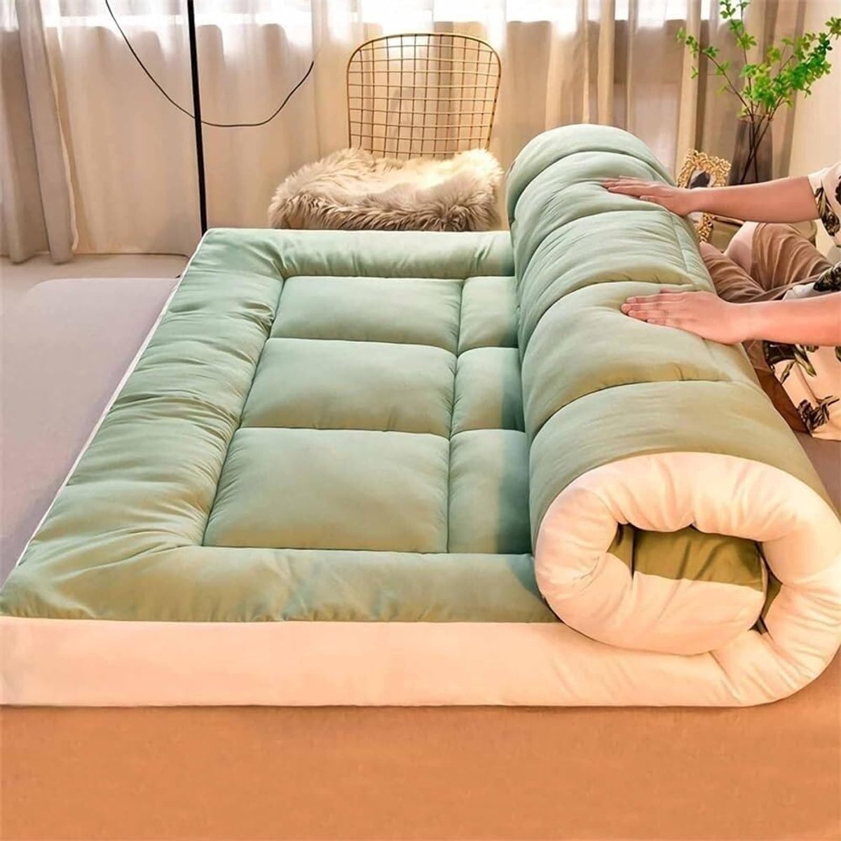 Dikke Futonmatras - Japanse Vloermat - Comfortabel Slapen - Drukverlagend Ontwerp - 90 x 200 cm - Grijs