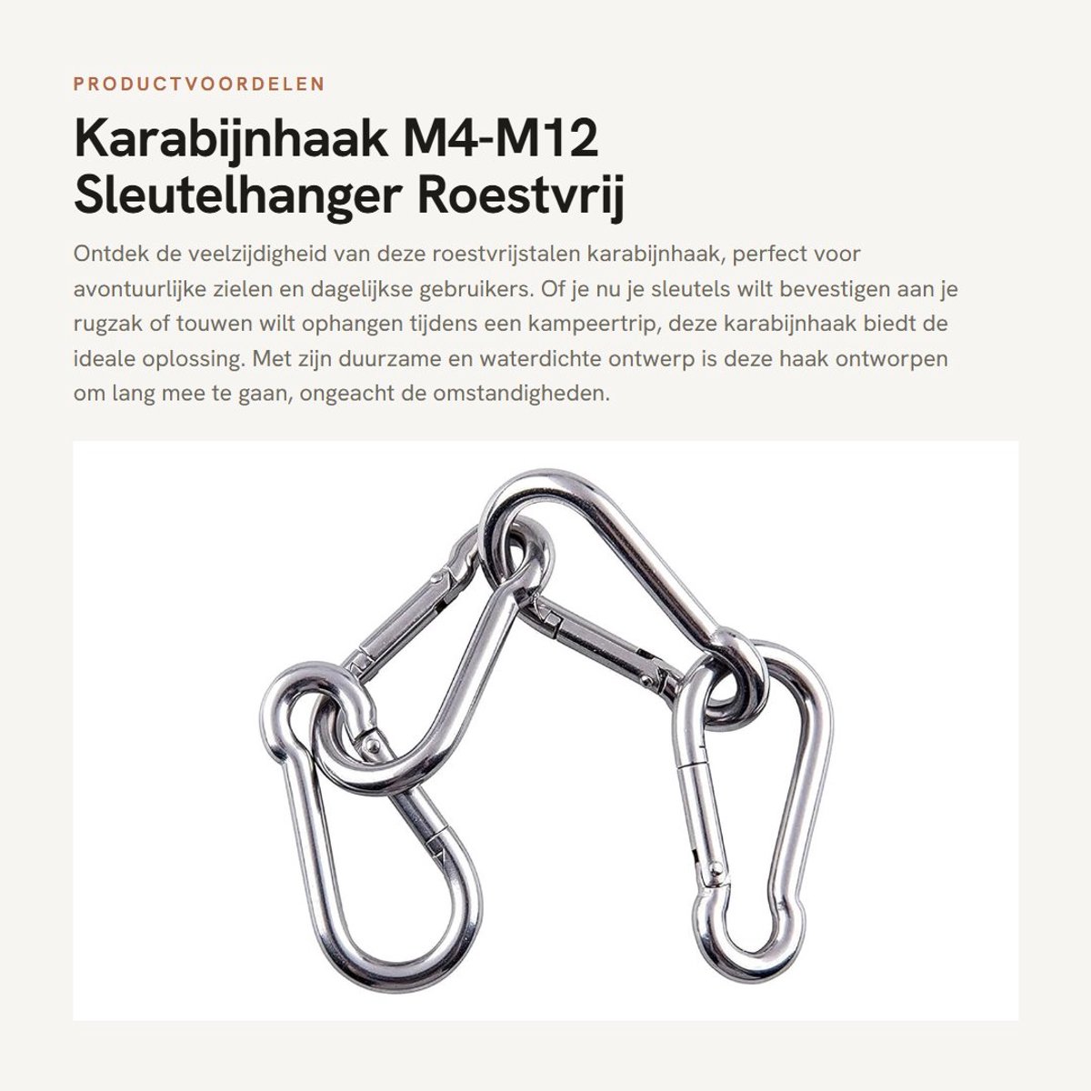 Dailygoods- Karabijnhaak Roestvrij Staal - Sleutelhanger - Klimhaak - Waterdicht - Duurzaam - Maximale belasting 350 kg - Haak