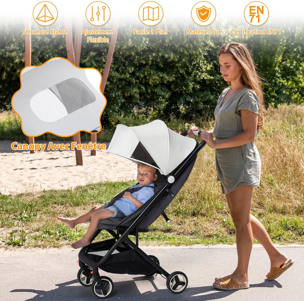 Tri-Fold Kinderwagen T20 - Compacte Opvouwbare Buggy 7,9kg met Ligfunctie - Lichtgewicht Baby Wagen voor Vliegtuig Handbagage - 0-4 Jaar tot 22kg - Grijs – foto 6