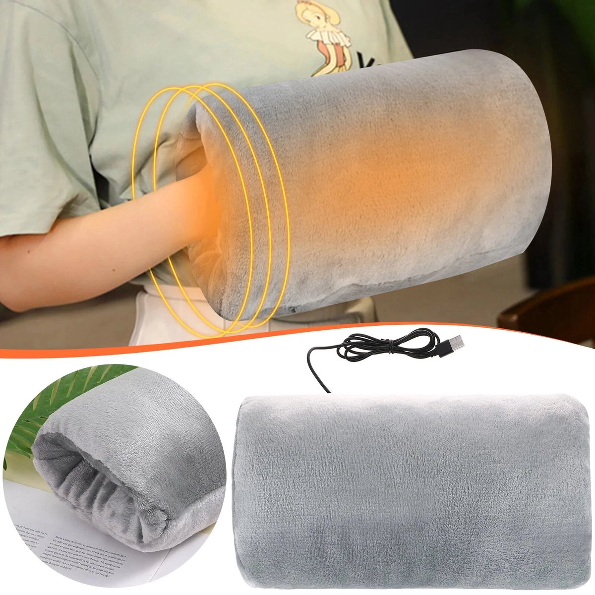 KZQ USB handwarmer zakje verwarmde handschoenen - Draagbaar oplaadbaar met zachte voering - Voor binnen en buiten wandelen kamperen en winter - Grijs — cadeau in Gadgets - foto 2