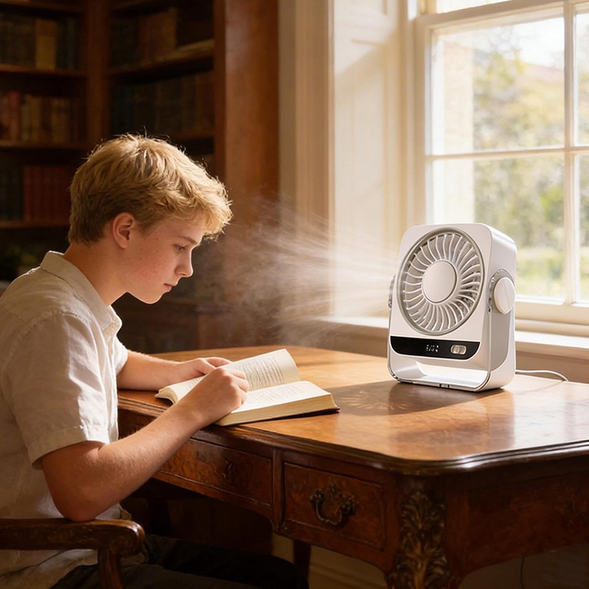 VHV - Ventilator - Tafelventilator - Tafelventilator met 199 Snelheden - 3600mAh Draagbare Fan met Ophangbeugel - Stille 2-in-1 Bureauventilator voor Muur en Tafel - Krachtige Luchtstroom - Wit thumbnail 2
