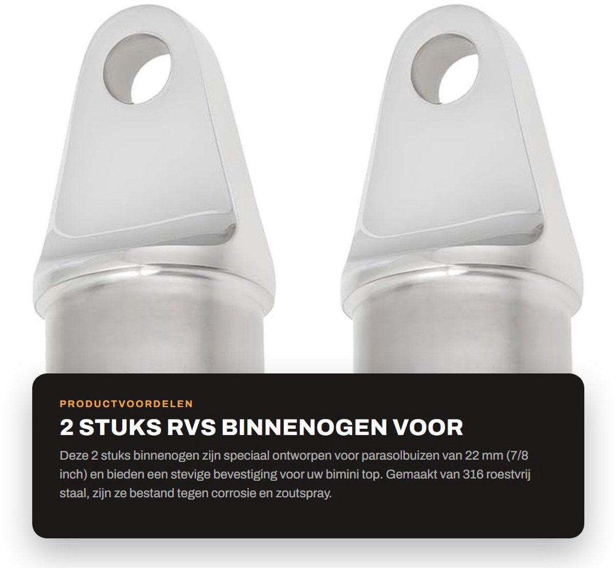 Dailygoods- Bimini Top Binnenoog 22mm - 316 Roestvrij Staal - Corrosiebestendig - Verlengde Buisdop - Afmetingen 19.6x45.5mm - Duurzaam Gebruik - Parasolbevestiging