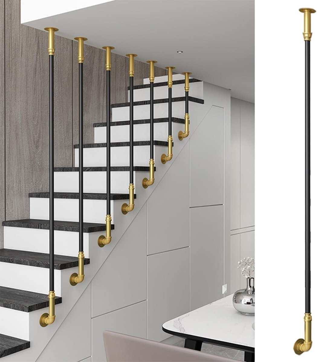 Spindel Leuningpaal - Zijmontage Baluster - Veilig Trap Lopen - Industriële Look - 175 cm Hoog - Zwart Goud