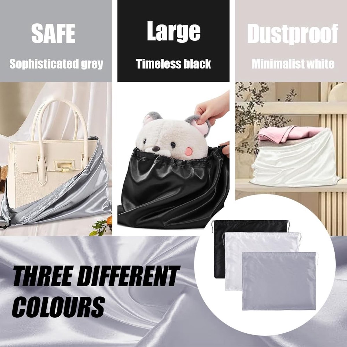Dailygoods- Stofzakken 3 stuks - Stofdicht - Opbergtas - Reisopbergzakje - Trekkoord - 50x40 cm - Polyester - Opbergzak