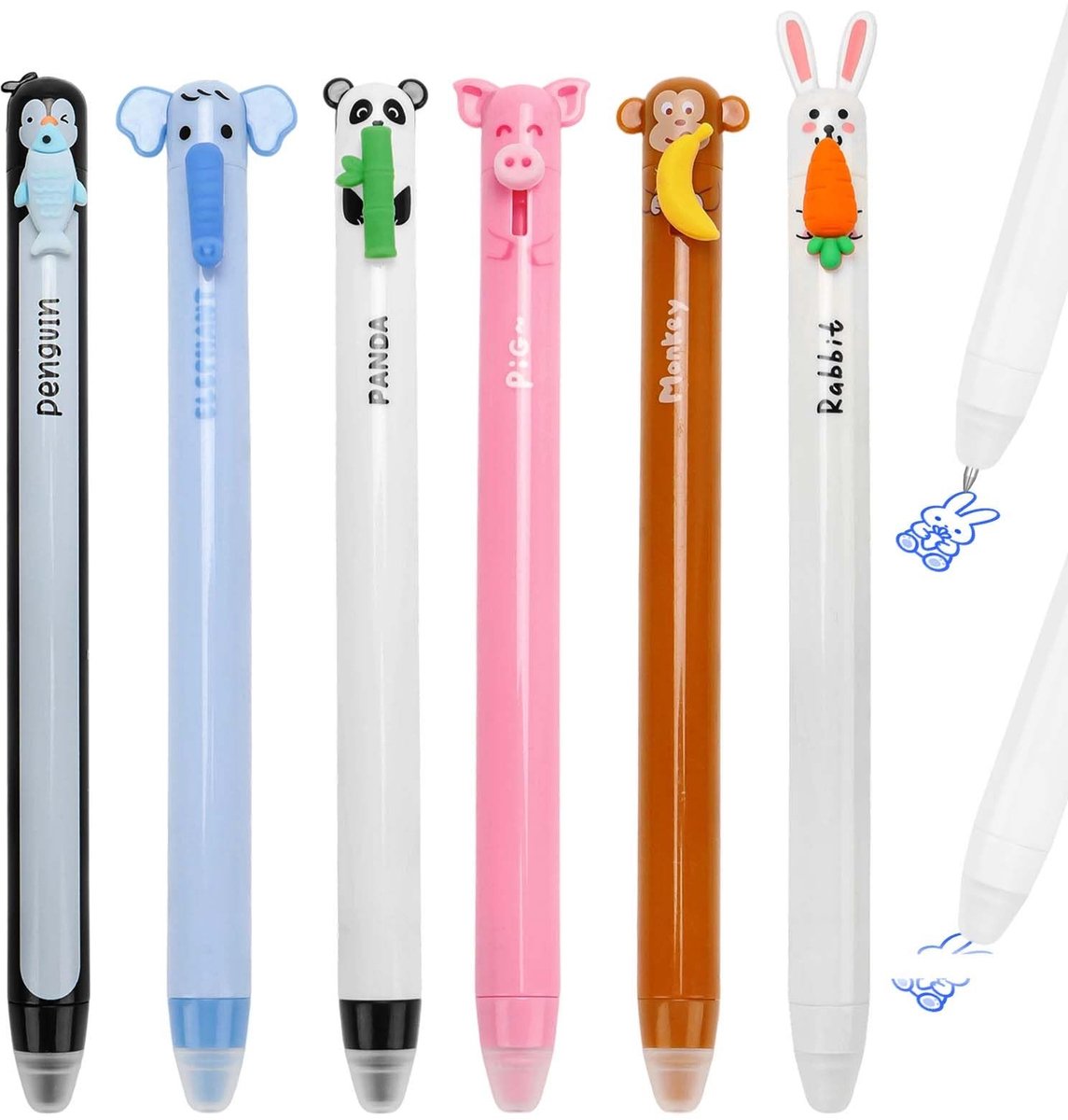 Dailygoods- Balpennen Set van 6 - Hittegevoelige Inkt - Diermotieven - Kunststof - Voor School/Notities - Direct Klaar voor Gebruik - Gelpen