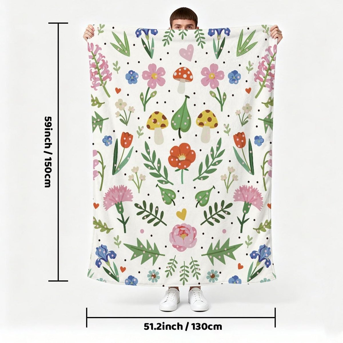 Dailygoods - Schattige pluizige deken voor paddenstoelen, bloemen, cartoondeken voor bed, kantoor, reizen, roze, groen, blauw, planten, volwassenen, studenten, behaaglijke warme deken, zacht, gezellig