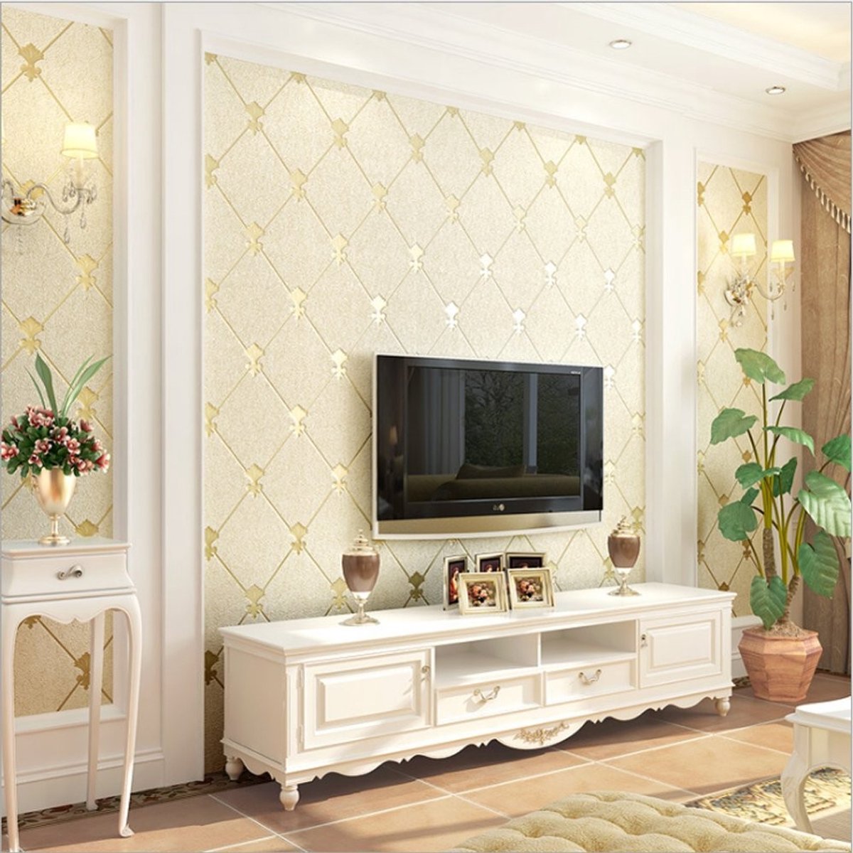 Dailygoods- Behang 3D Imitatie Hertenleer - Beige - Diamant Rooster Patroon - Niet-geweven - Antimicrobieel - 10 m x 0,53 m - Muurdecoratie