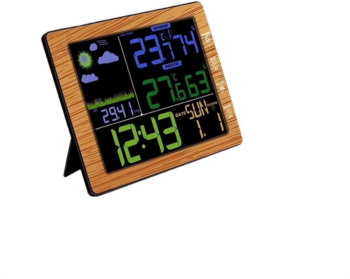 Draadloos weerstation - Klok weersvoorspelling - Binnen en buiten - Gekleurd LCD - 100 meter bereik - Zwart