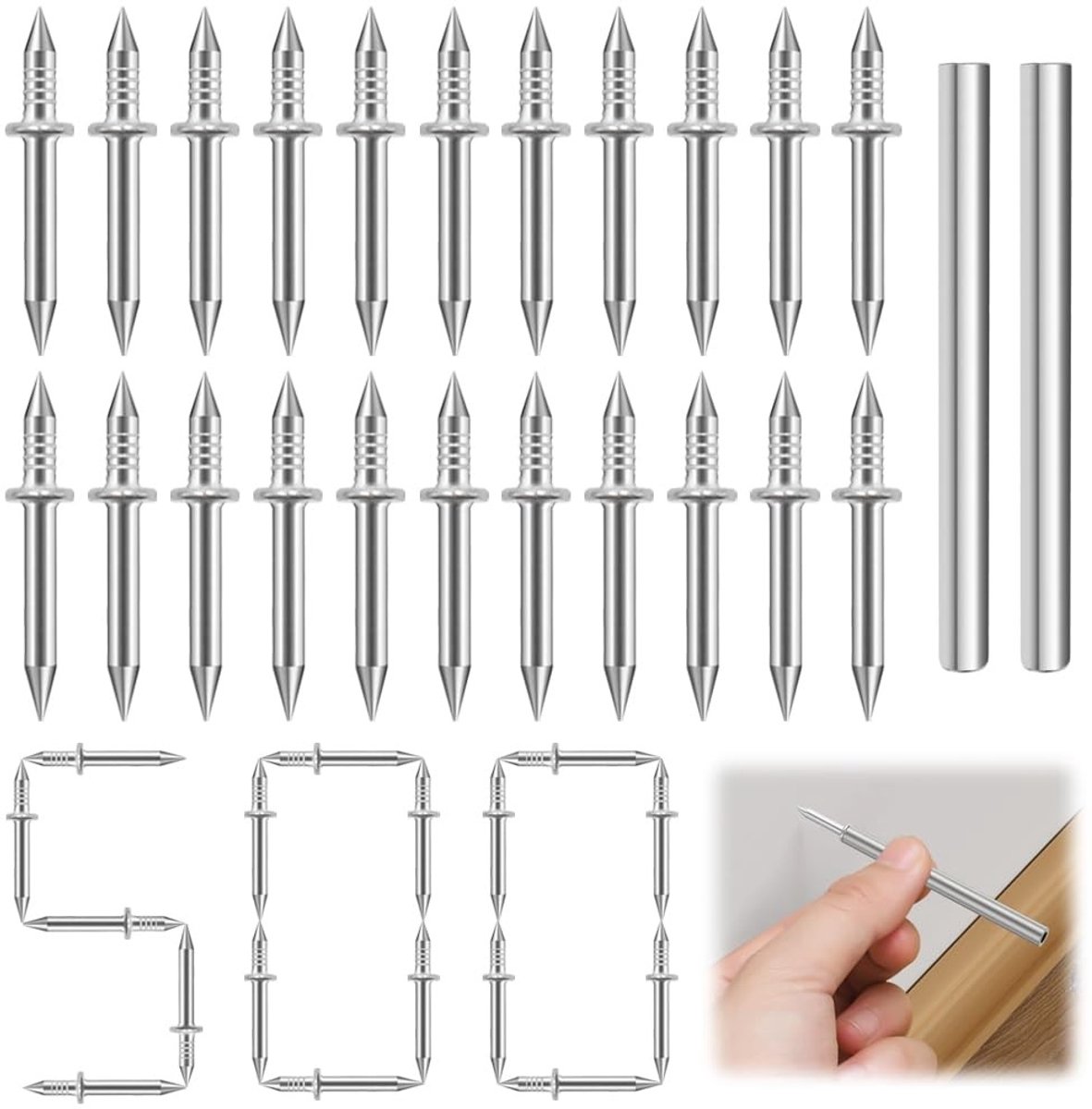 Dailygoods- Plinten 505 Stuks - Onzichtbare Dubbelkoppige Spijkers - Verzinkt Ijzer - Meubels Installeren - Naadloze Installatie - Zilveren Kleur