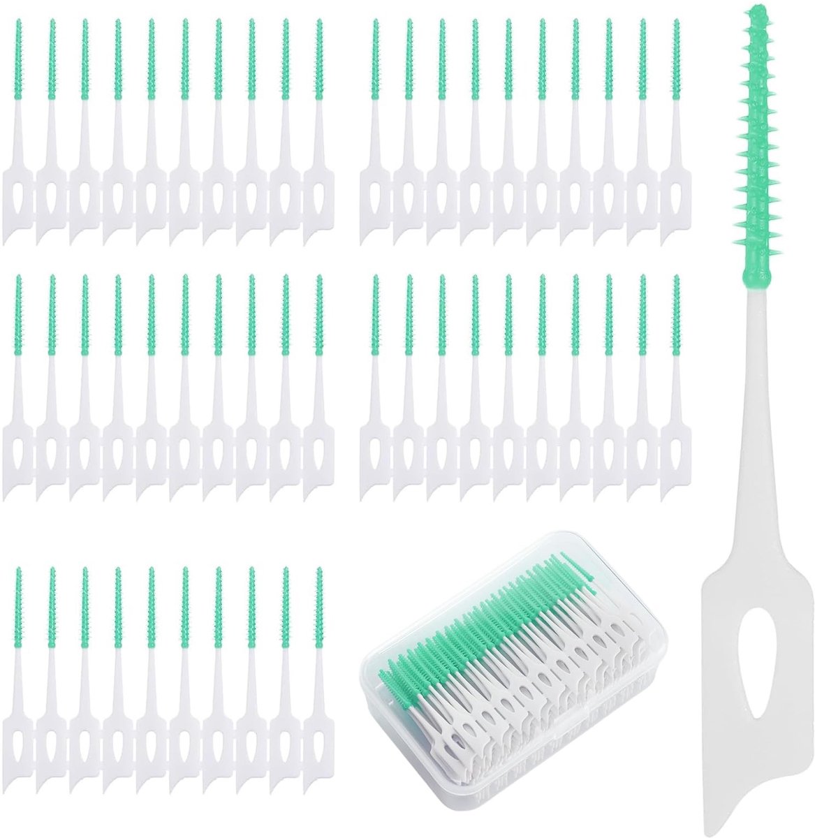 Dailygoods- Interdentale Borsteltjes 200 Stuks - Zachte Siliconen Tandenstokers - Flossticks - Mondhygiëne - Opbergkoffer - Groen