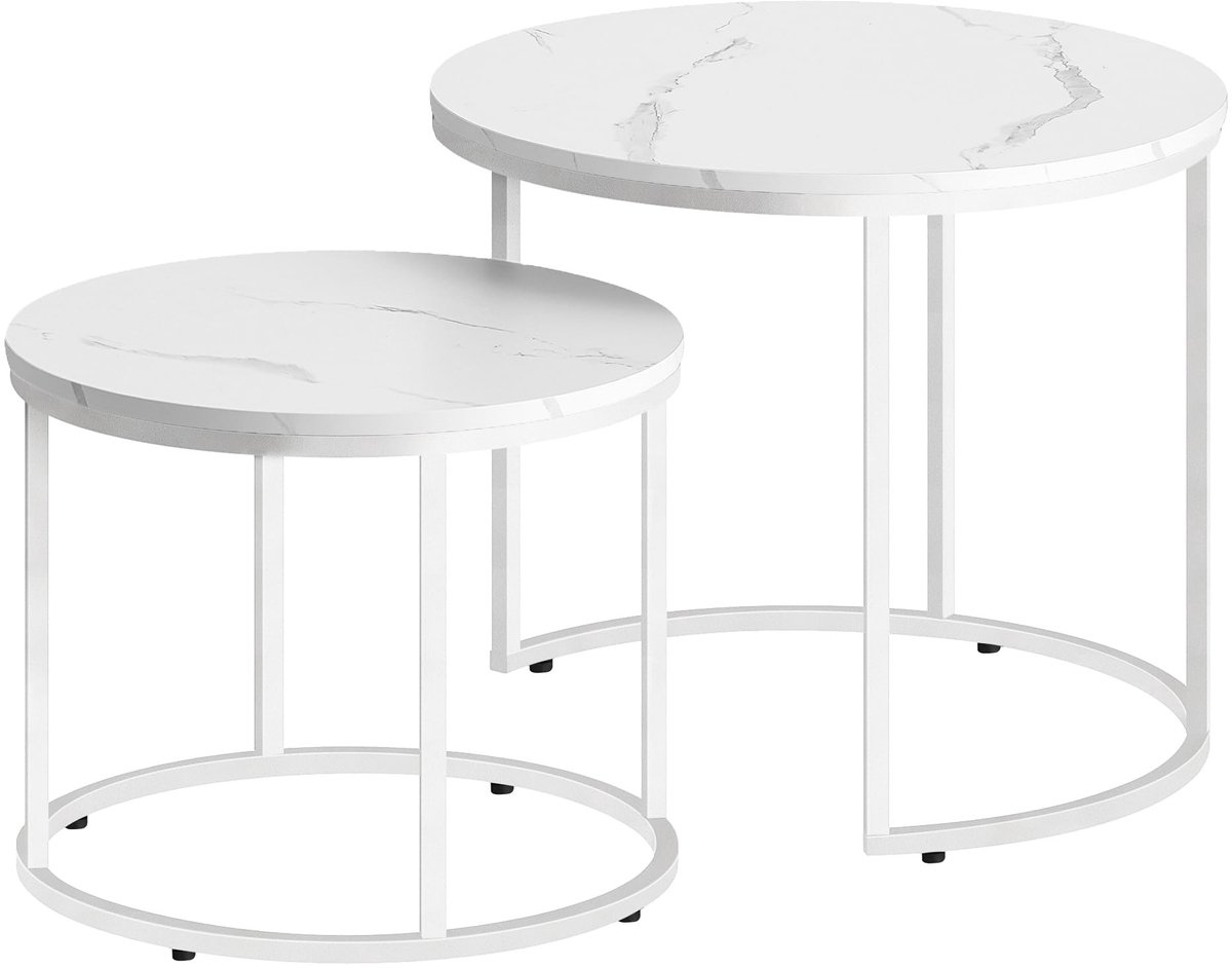 Dailygoods- Salontafel set van 2 - Ronde bijzettafels - Ruimtebesparend - Modern design - Houten en stalen constructie - Ideaal voor woonkamer