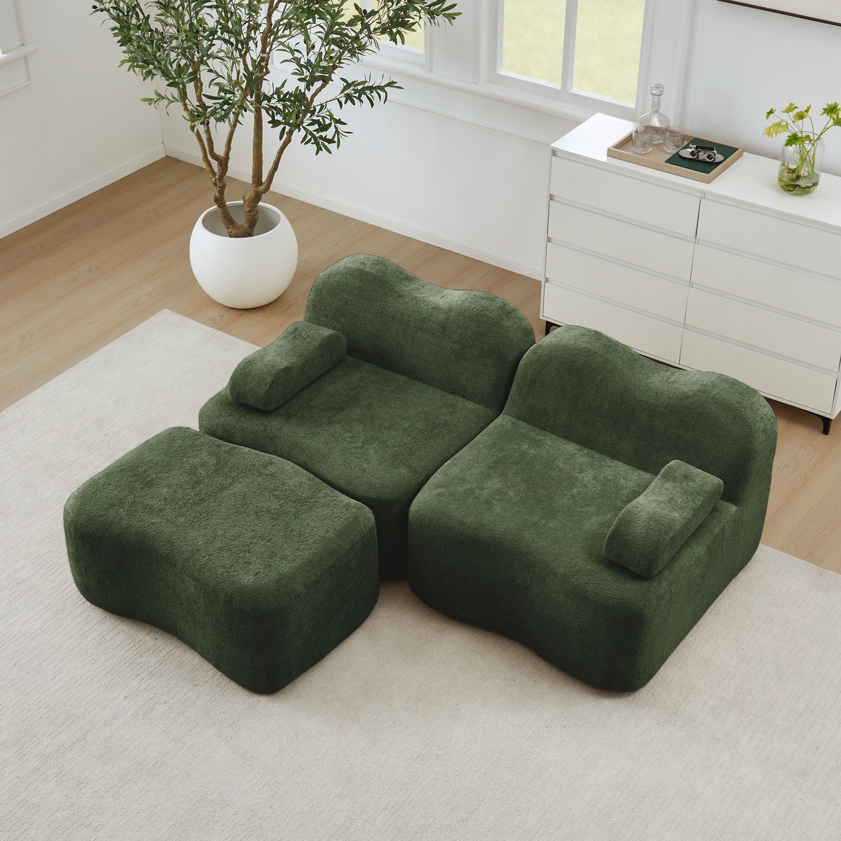 DESMIU Hoekbank 192 x 167 cm - Modulair L-Vormig Met Ottoman En Verplaatsbaar Armleunkussen - Voor Woonkamer En Appartement - Fluweel Groen