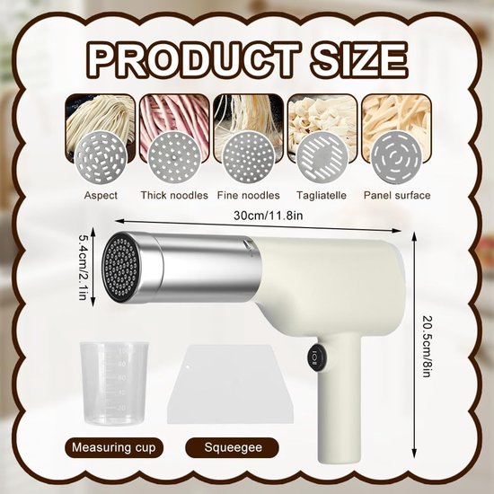 Dailygoods - Elektrische pastamachine, handheld, draagbare draadloze pastamachine, 40 W, pastapers voor spaghetti en ijspasti's, met 5 persvormen, keukenmachine voor familie, reizen en picknick van Dailygoods — afbeelding 5