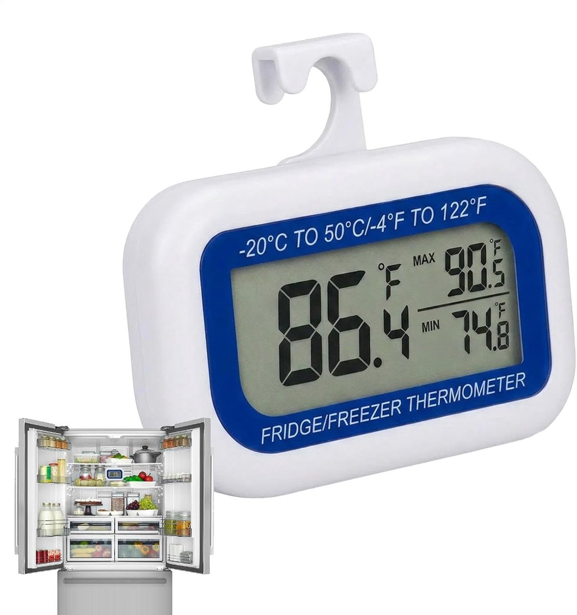 Temperatuurmeter Koelkast - Vriezer Monitor - Voedsel Bewaren - Magnetisch Groot LCD - 9cm - Meerkleurig