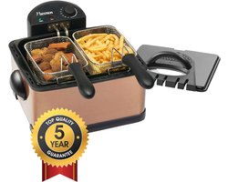 Bestron Friteuse à huile XL avec 3 paniers à friture, Inclut la technologie de la zone froide et réservoir d'huile amovible, 4 litres, Lavable au lave-vaisselle, 2 000 Watts, Acier inoxydable, Couleur: cuivre