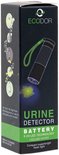 Zwarte EcoLight urine detector verpakking met illustraties van het gebruik, en productinformatie.