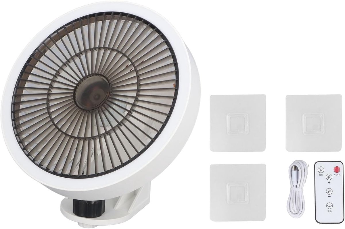 Wandventilator - Mini ventilator - Ruimte Koelen - Met Nachtlampje - 18 cm - Wit