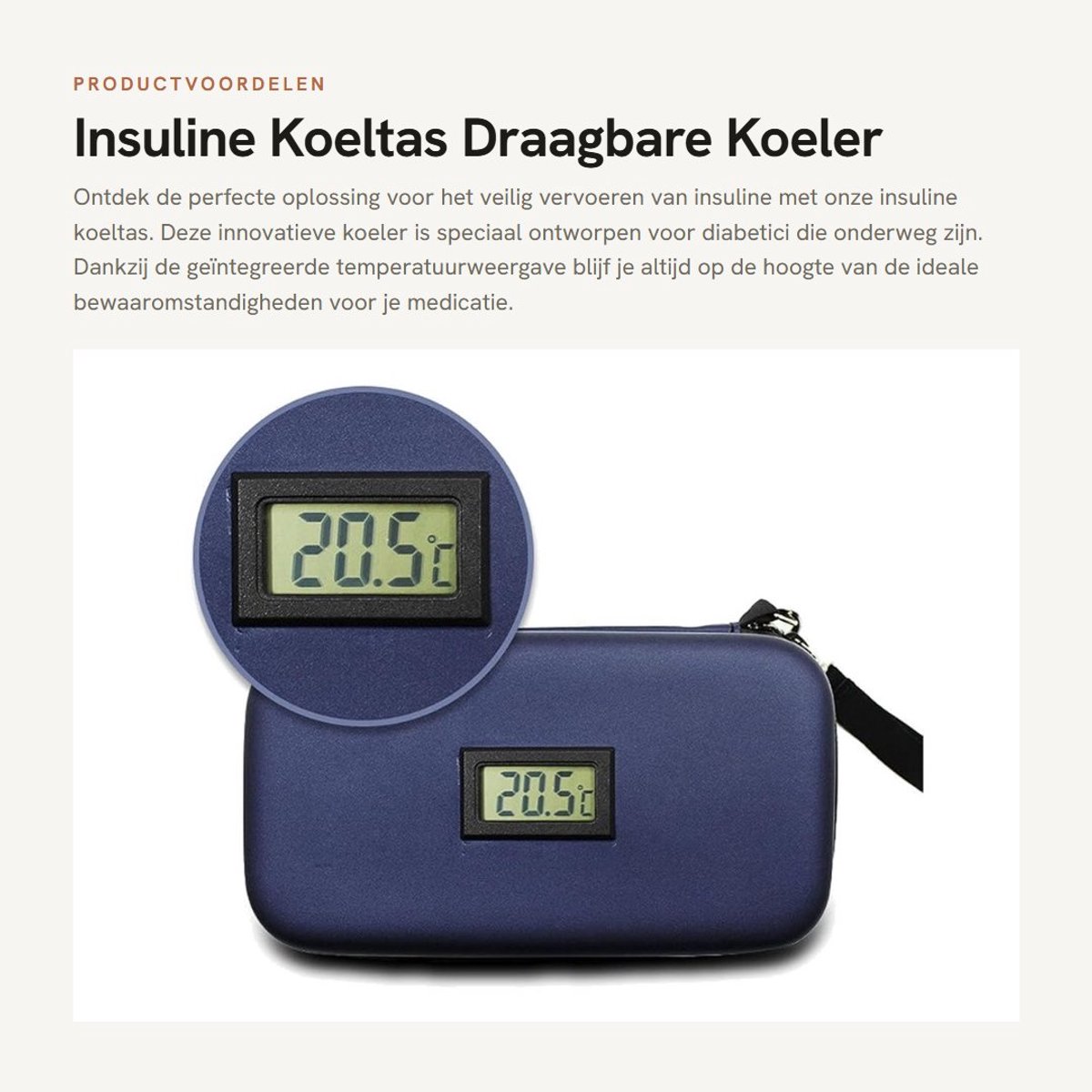 Dailygoods- Insuline Koeltas met Temperatuurdetectie - Draagbare Koeler - Medische Koeltas - Ijspak - Warmte-isolatie - Helder Display - Koelbox