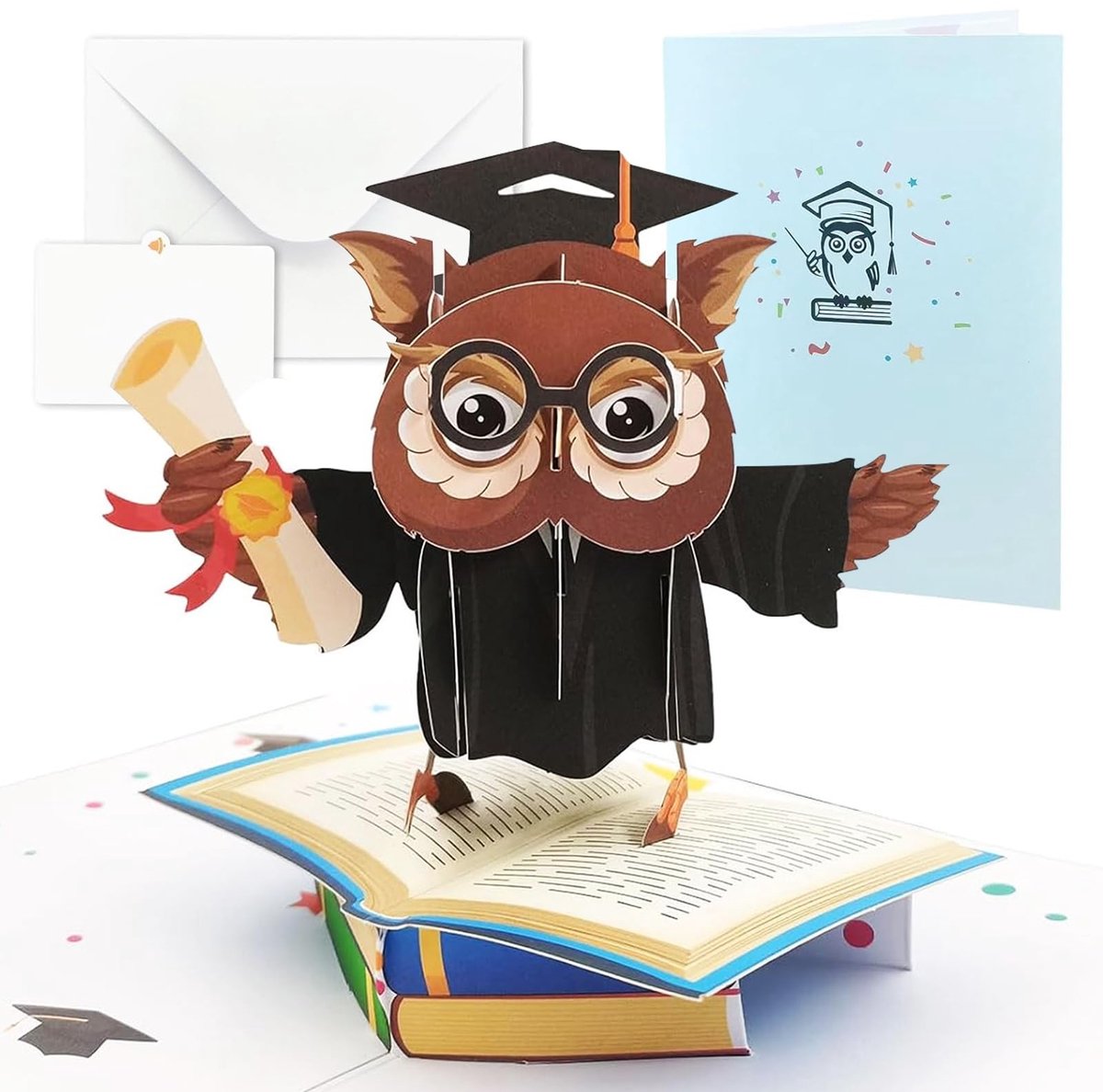 3D Felicitatiekaart - Uil Kaart Examen - Geslaagd Vieren - Pop-up Ontwerp - A5 - Meerkleurig