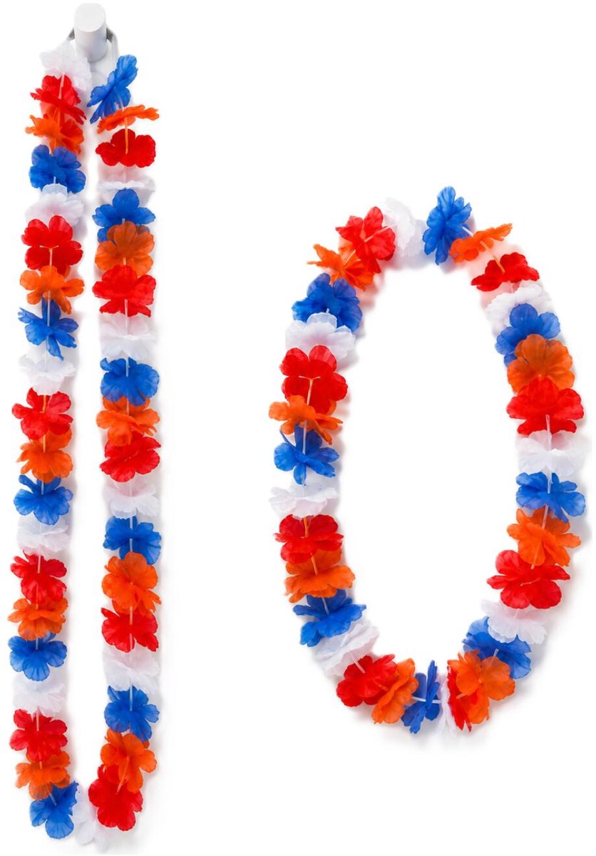 PartyXplosion Hawaii krans slinger - 2x - 100 cm - rood wit blauw en oranje kleuren mix - Carnaval - Themafeest