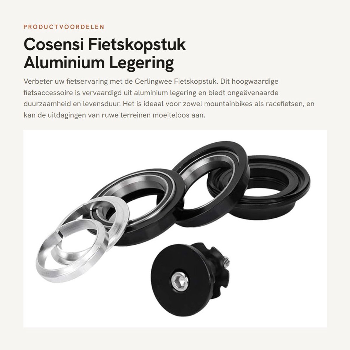 Dailygoods - Fietskopstuk - Aluminium Legering - Duurzaam en Waterdicht - 44mm - Fietsaccessoire - Voor fietsen - Zilver