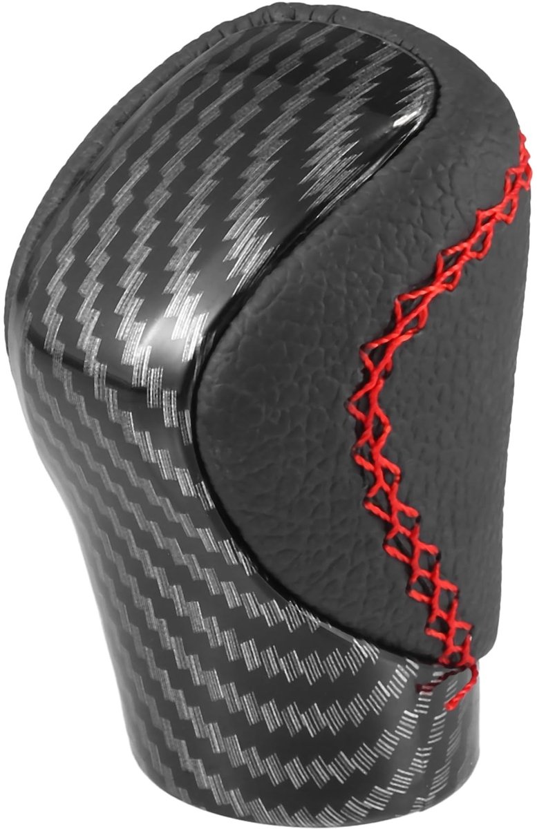 Dailygoods- Pooknop Carbon Fiber Patroon - Kunstleer - Vervangend - Universeel - Verbeterd Rijgevoel - 5x4.4x7.4cm - Versnellingspook