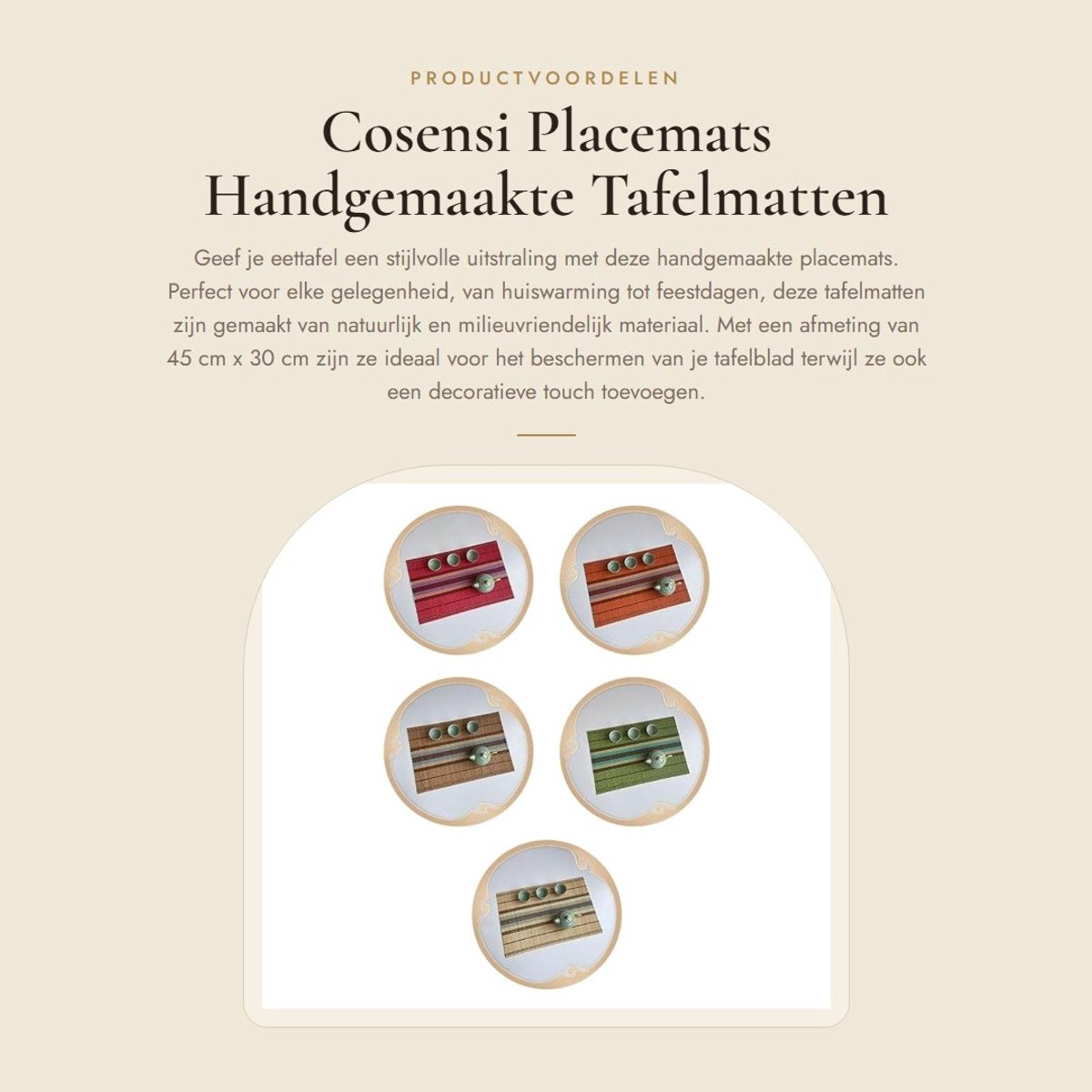 Dailygoods- Placemats Set van 5 - Wasbare/Herbruikbare Tafelmatten - Antislip - Warmte-isolerend - Natuurlijk Materiaal - 45 cm x 30 cm - Tafelmat