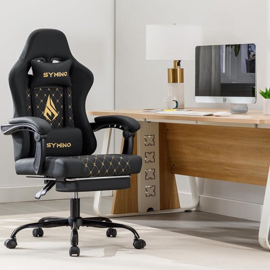 Gaming stoel - Comfortabele stoel - Langdurig zitten - Met voetsteun - 83 cm diep - Zwart — afbeelding 2