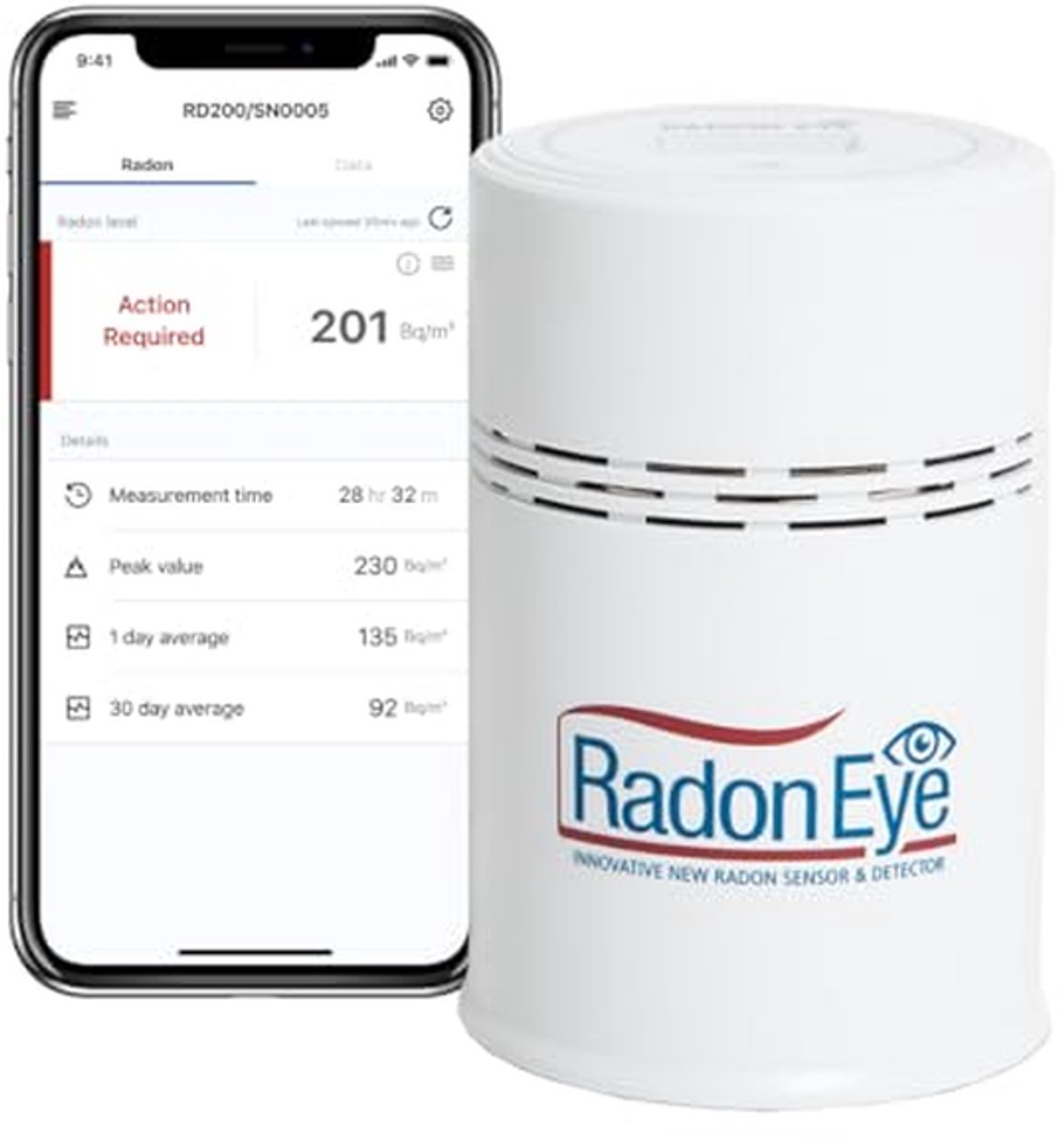 Radon Detector - Gasmeter Luchtkwaliteit - Binnenklimaat Meten - Snelle Real-time Meting - 7.98 x 11.94 cm - Wit