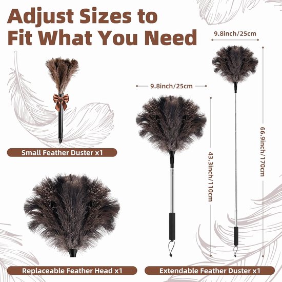 Telescopic duster ostrich feathers, extendable up to 170 cm for high surfaces and sensitive interiors, washable and scratch-resistant (duster for ostrich feathers, replacement head — afbeelding 5