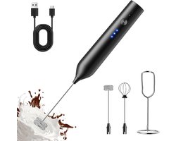 Oplaadbare Melkopschuimer - Elektrische Garde - Koffie Dranken Maken - Met Standaard - 3.45 x 3.45 x 23.01 cm - Zwart