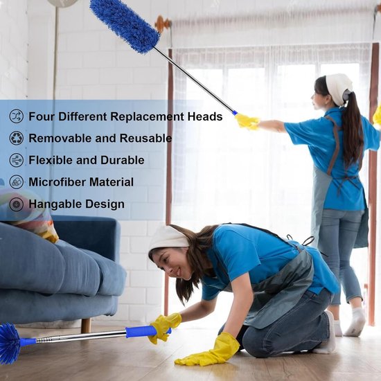 Plumeau set - Stofwisser uittrekbaar - Hoge plekken reinigen - 9-delige reinigingsuitrusting - 28 meter lang - Blauw — afbeelding 4