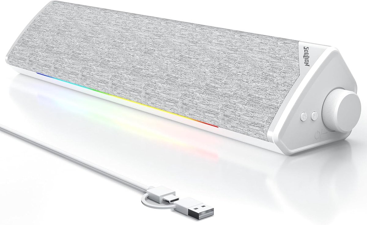 LED Soundbar - PC Speaker - Muziek Luisteren - Vijf Lichtmodi - 30 Graden Kantel - Wit