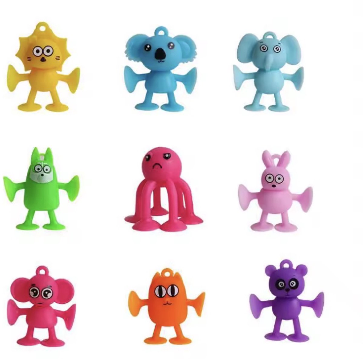 KimDo - Silicone Dieren Zuignap Speelgoed 9 stuks – Sensorisch - Vliegtuig - Onderweg - Kleurrijk - Bad Speelgoed - Bouwspeelgoed Peuters en Kleuters