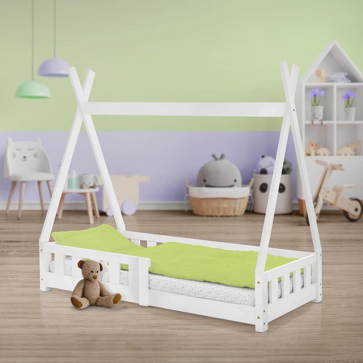 Kinderbed Tipi - Huisbed Peuter - Avontuurlijke Slaapplek - Massief Grenenhout - 70x140 cm - Wit