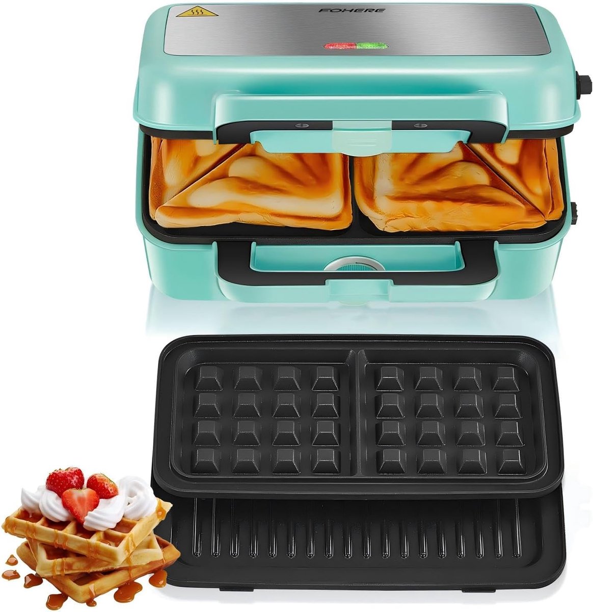 Sandwichmaker 3-in-1 - Wafelijzer Grill - Snelle Maaltijden - 5-Staps Temperatuur - 22.9 x 29 cm - Hemelsblauw