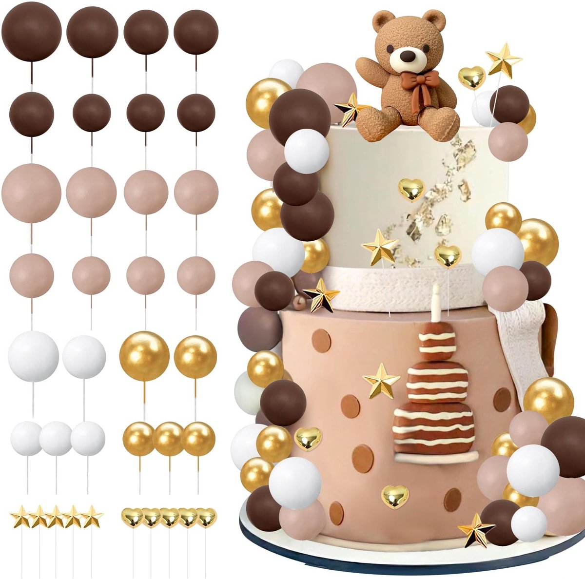 Dailygoods- Taartdecoratie 37 Stuks - Taarttopper Beren - Cake Versiering Kinderen - Happy Birthday Topper - Herbruikbare Decoratie - Hoogwaardig Materiaal - Cakeversiering