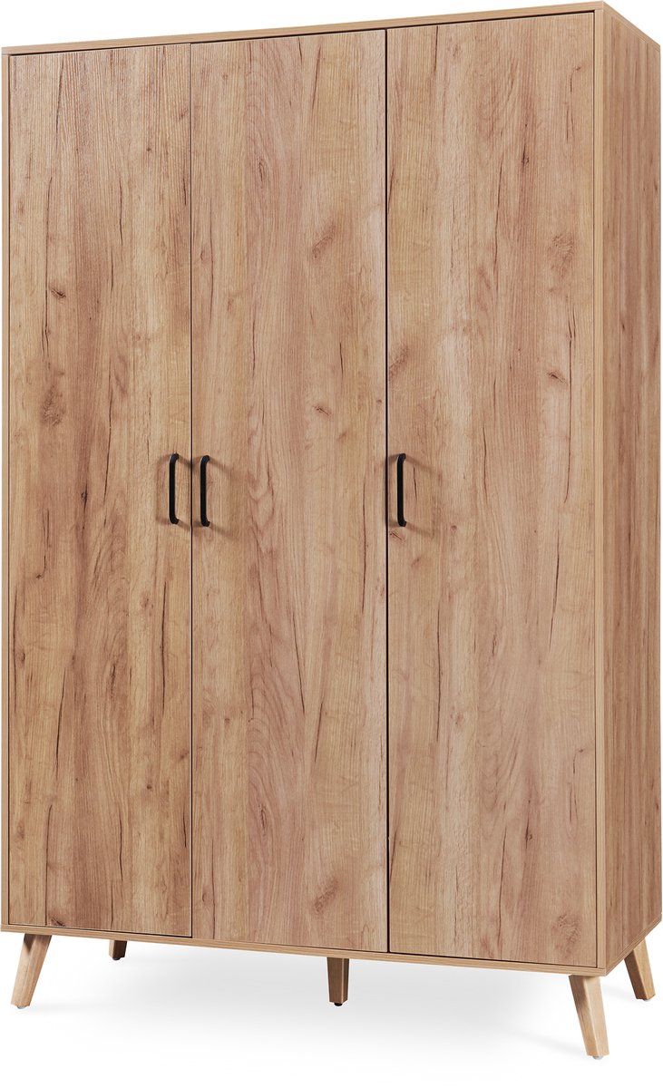 en.casa Kledingkast Norg met 3 deuren en 4 opbergvakken 191x120x52 cm eikenkleurig [en.casa] eikenkleurig 3 deuren