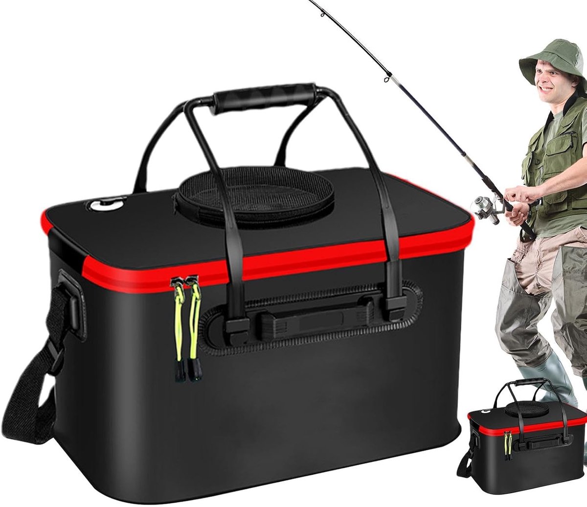 Visemmer Opvouwbaar - Draagbare Container - Vangst Vers Houden - Waterdichte Afdichting - 35 cm - Zwart