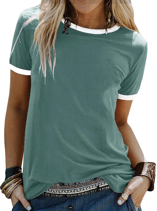 Dailygoods - T-shirt femme - Manches courtes - Col rond - Blouse décontractée unie - Matière douce et respirante - Blouse d'été légère - Blouse femme