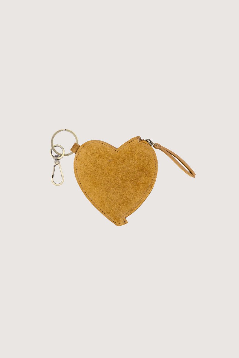 Zusss Suede Heart Wallet 100% Real Leather Mid Brown