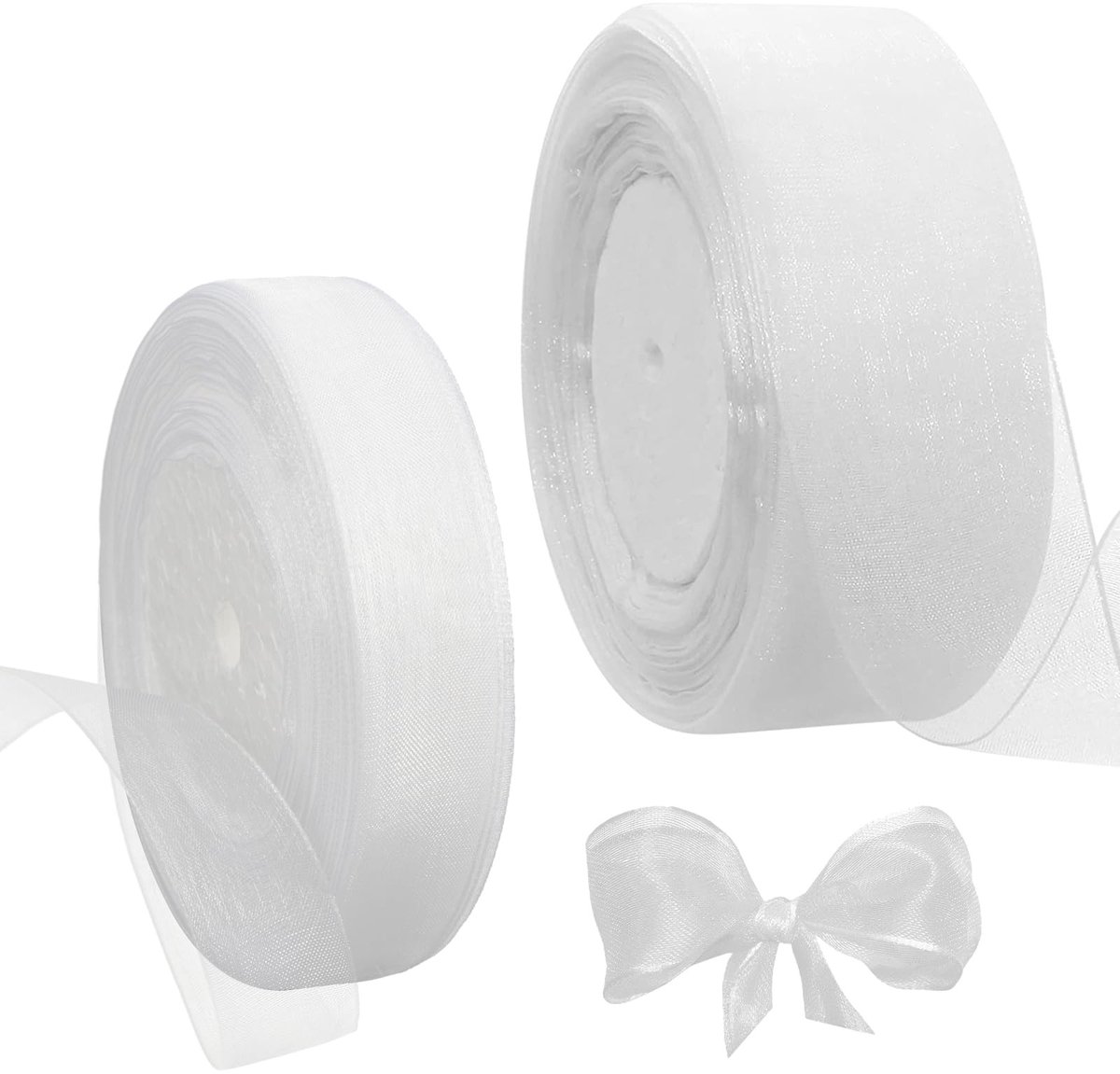 Dailygoods- Organzalint Wit - 2 Rollen - 45m - Cadeaulint - Decoratief Lint - Glinsterend - Hoogwaardig Polyester
