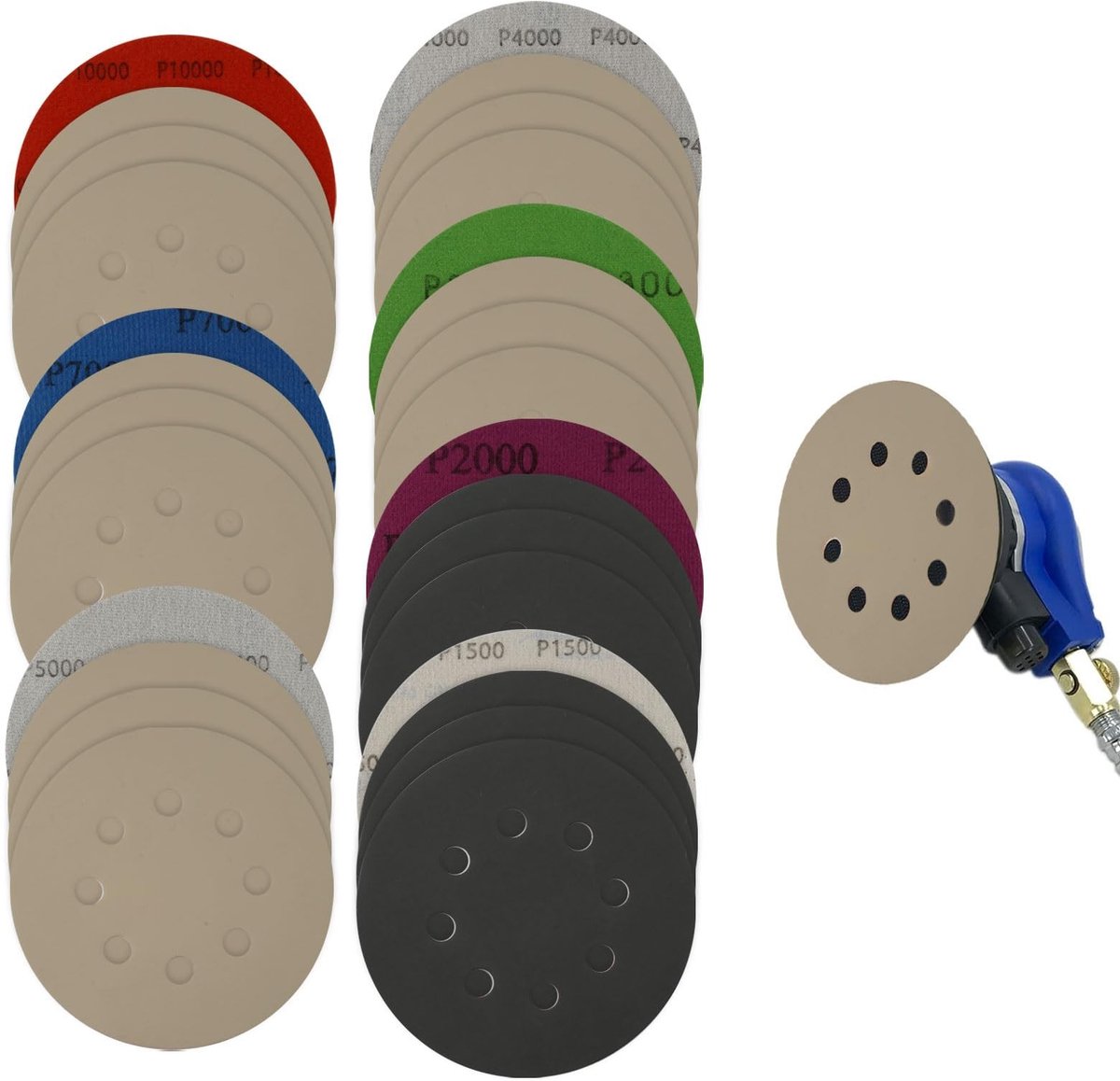 Dailygoods- Schuurschijven 125 mm - 28 Stuks - Korrel 1500/2000/3000/4000/5000/7000/10000 - Ronde Schuurschijven - Klittenband - Slijtvast Siliciumcarbide - Schuurpapier