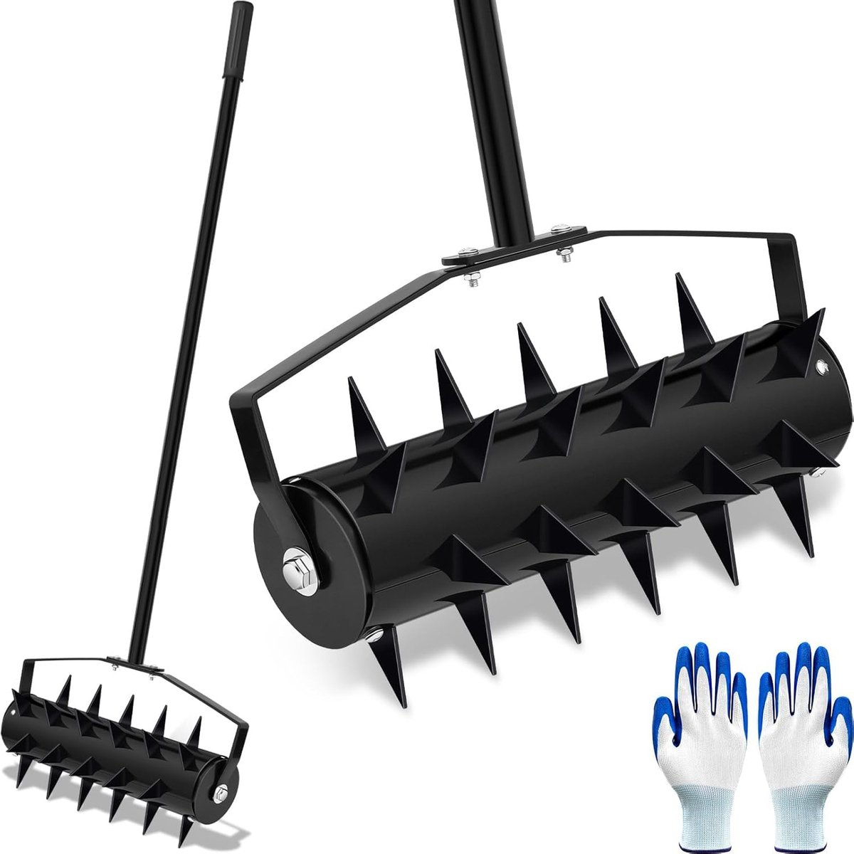 Gazonbeluchter Rol - Handgereedschap Tuin - Bodem Verbeteren - Lange Steel - 40 cm Breed - Zwart