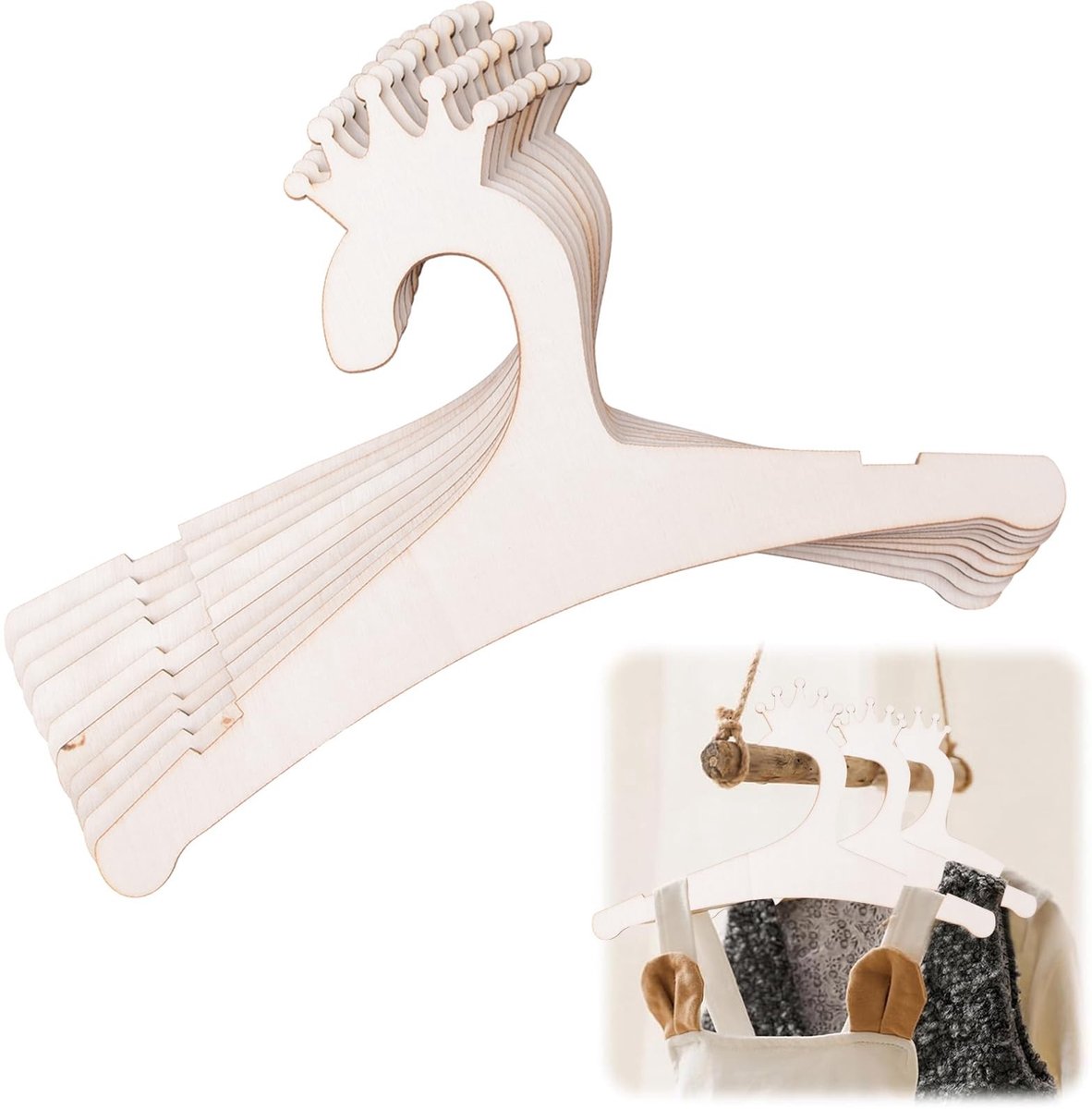Dailygoods- Hangers 10 Stuks - Houten Kids Hangers - Kledinghangers - Decoratieve Hangers - Baby Hangers - Natuurlijke Houten Hangers - Kinderhangers
