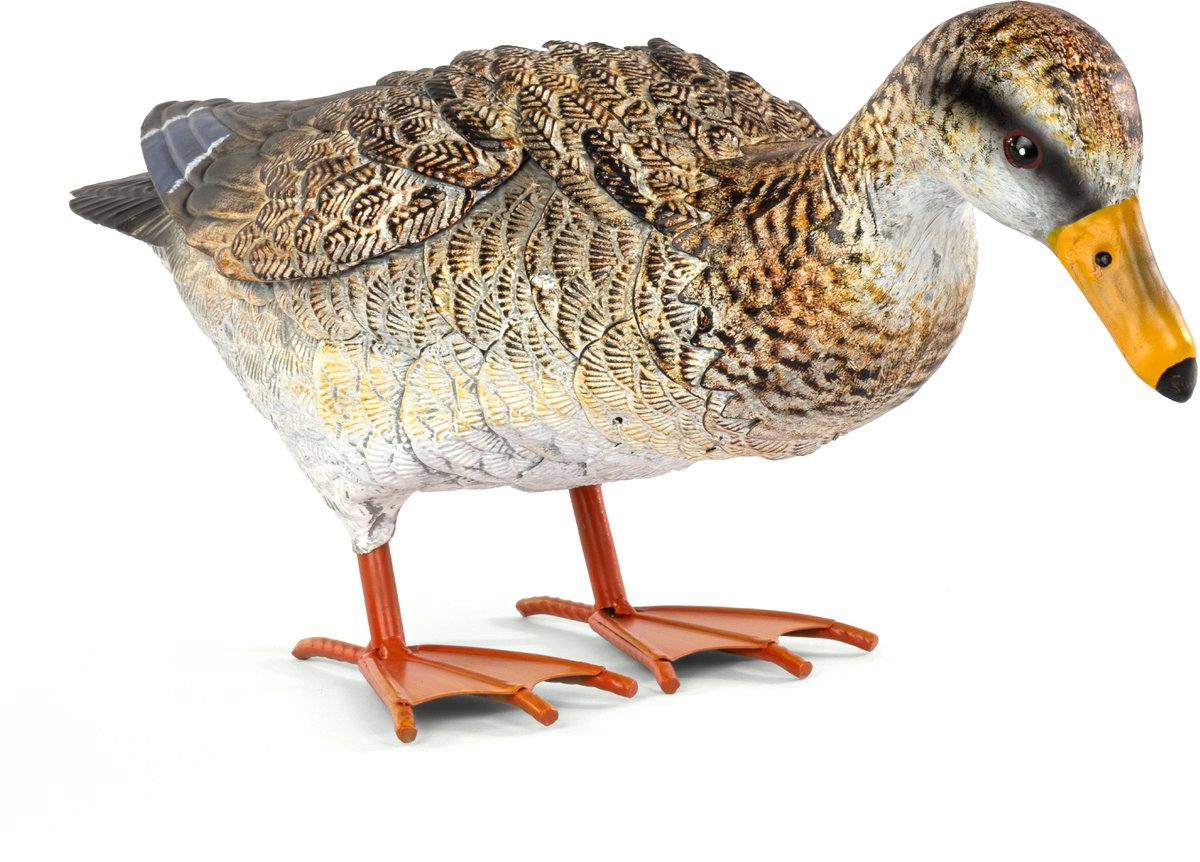 Moritz Decoratieve Eend Bruin-Beige 21 cm – Wilde Eend Tuinbeeld van Metaal Handbeschilderd Natuurgetrouw – Tuindecoratie Dierfiguur in Landelijke Stijl Vintage voor Tuin Vijver Terras Balkon Woonkamer en Entree – Eend