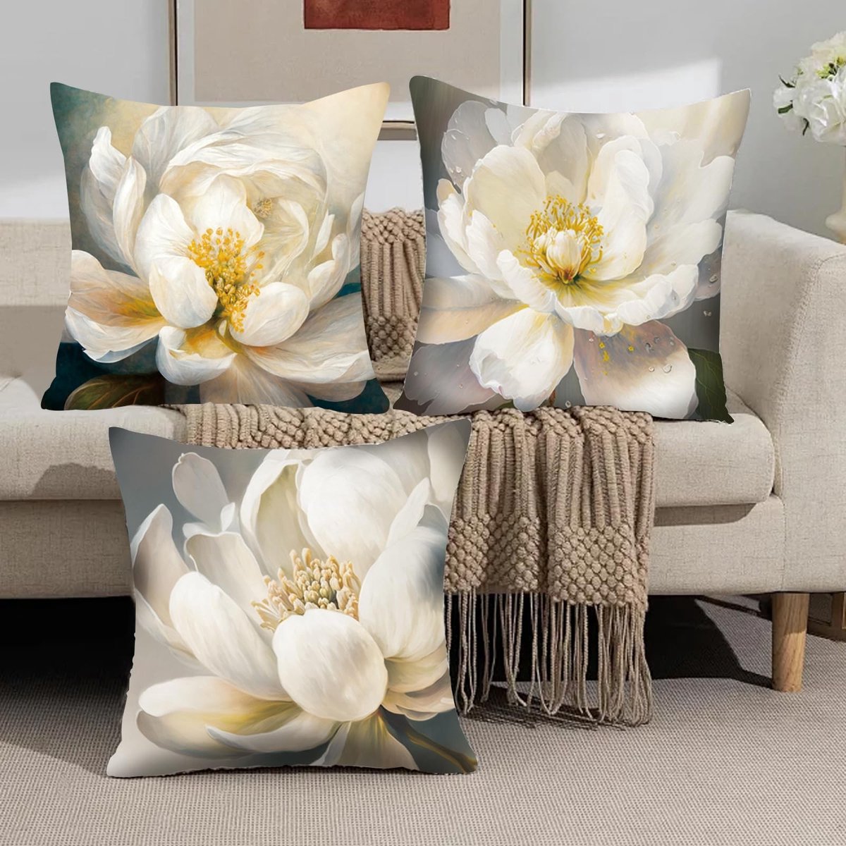 Dailygoods- Kussenslopen set van 3 - Kussenslopen 45 x 45 cm - Kussenhoezen bloemen - Decoratie voor thuis - Polyestervezel - Verborgen ritssluiting