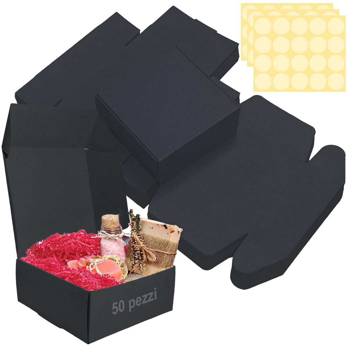 Dailygoods- Doosjes 50 stuks - Zwart Kraftpapier - Geschenkdozen met Deksel - Eenvoudige Montage - Milieuvriendelijk - Afmetingen 12 x 12 x 5 cm