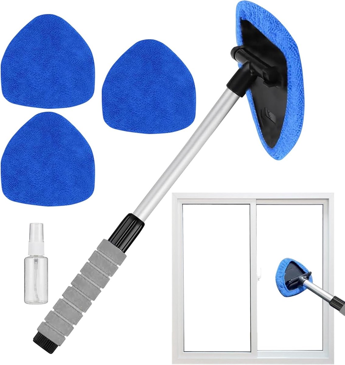 Raamreinigingsset - Auto poetsen - Streeploos reinigen - Intrekbare handgreep - 6-delig - Blauw