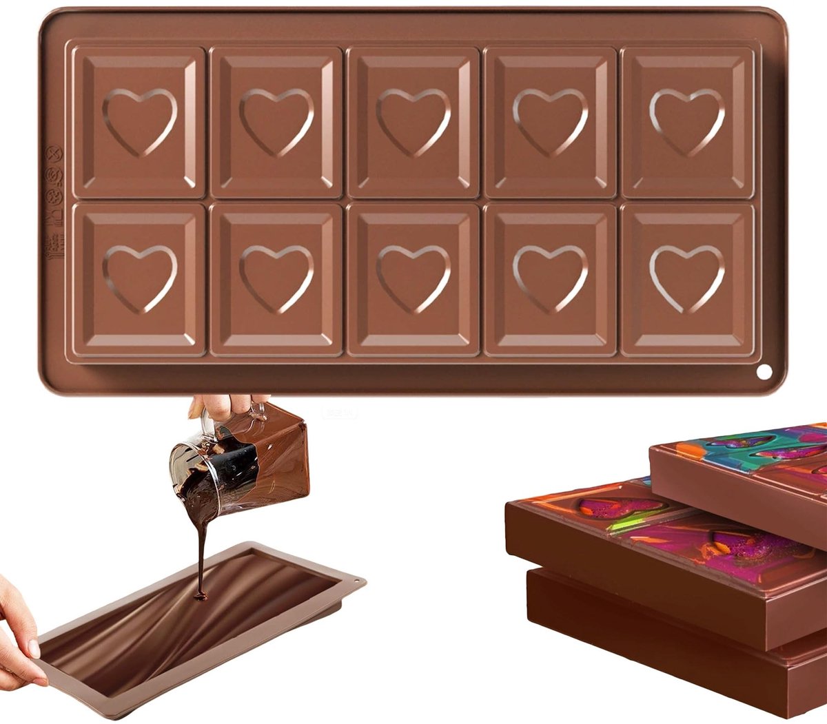 Dailygoods- Chocoladevormen siliconen - Anti-aanbaklaag - Siliconen mallen voor chocolade - Chocolade-tabletten - Groot ontwerp 25 x 13 cm - Diepte 2 cm - Siliconen Mal